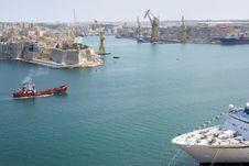 Malta Valetta Harbour With Cruiser Stock Photo Malta Valetta Harbour With Cruiser Stock Photo