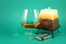 Glass Of Cognac And Burning Cand Royalty Free Stock Image Glass Of Cognac And Burning Cand Royalty Free Stock Image