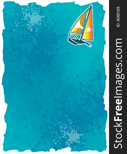 Background illustrated with the marine theme, in blue with colored sailboat. Background illustrated with the marine theme, in blue with colored sailboat