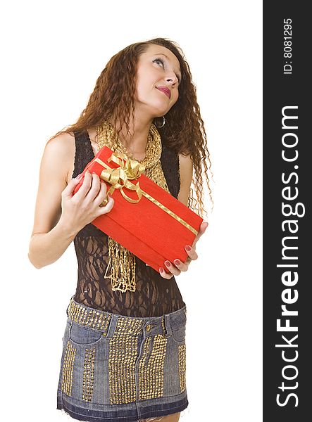 Woman has got a gift box holiday