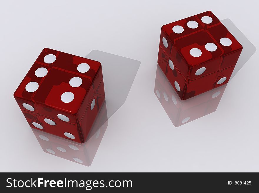 Two red dices on white background
