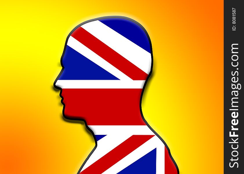 Concept image of a head with the Union Jack Flag. Concept image of a head with the Union Jack Flag.