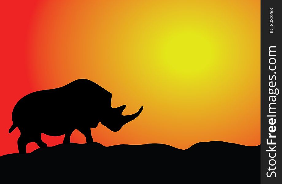 Rhino silhouette against the backdrop of sunset. Rhino silhouette against the backdrop of sunset
