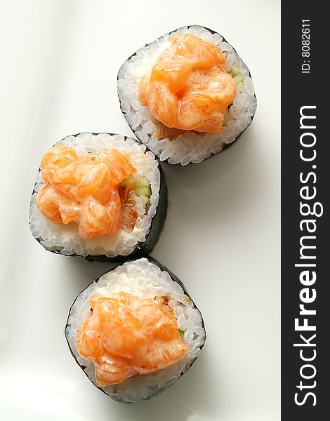 Traditional the Japanese meal sushi on a white background