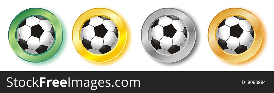 Football buttons/icons in green, golden, silver and bronze colors