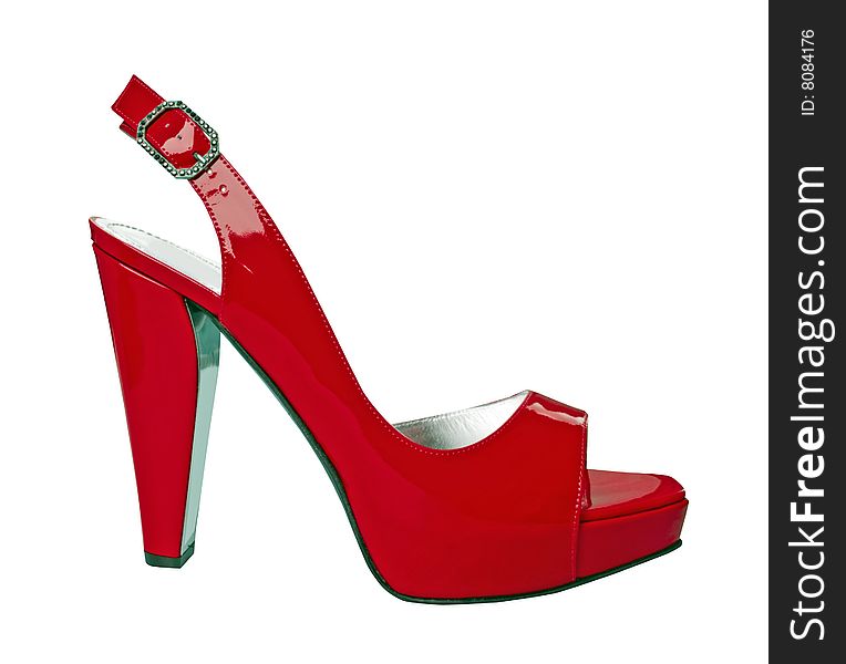 High heel red leather shoe