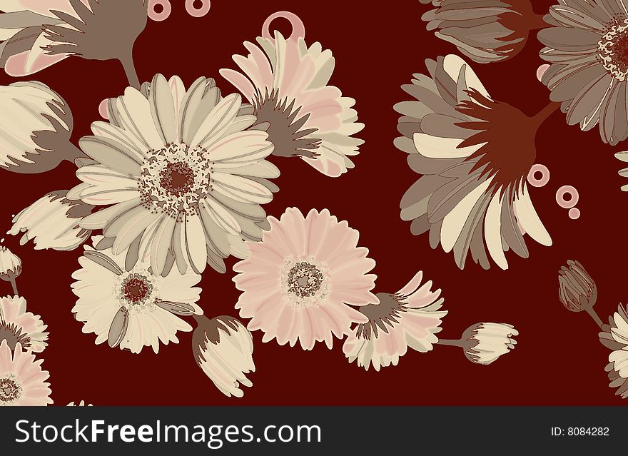 Whimsical girlie daisy floral wallpaper bouquet print with outline texture qualities and colorful elements. Whimsical girlie daisy floral wallpaper bouquet print with outline texture qualities and colorful elements