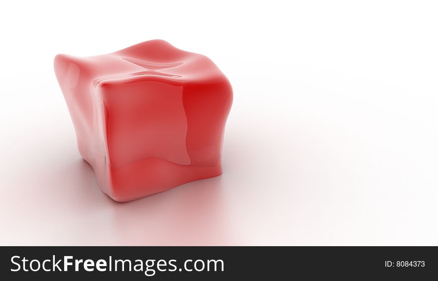 Red melting cube on white backround