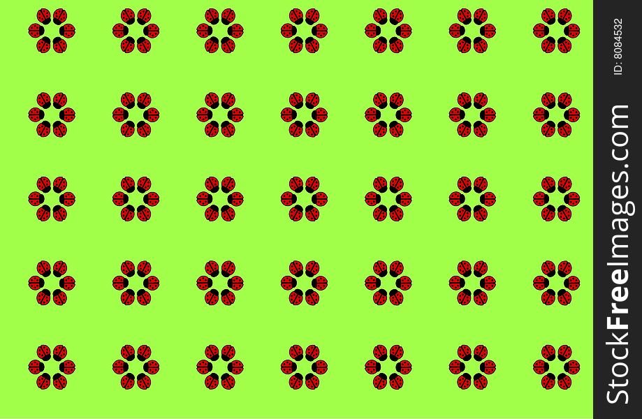 Ornamental background with ladybirds. Vector.