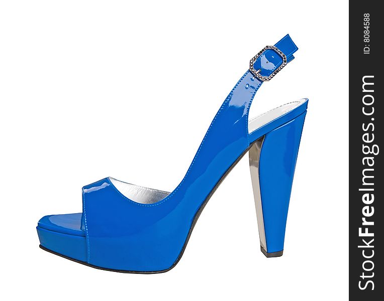 High heel blue leathers shoe