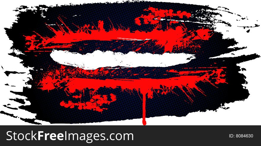 Grunge banner with red splashes and halftones