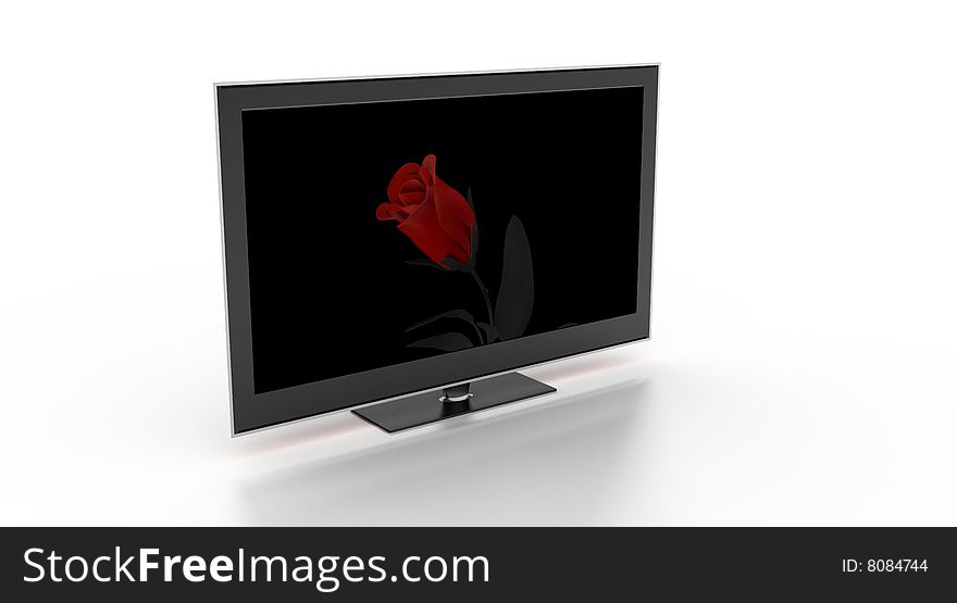 Stylish TV showing a rose on white backround. Stylish TV showing a rose on white backround