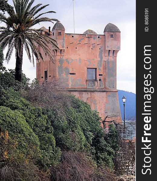 This is a defensive tower near the sea in Italian Riviera. This is a defensive tower near the sea in Italian Riviera.