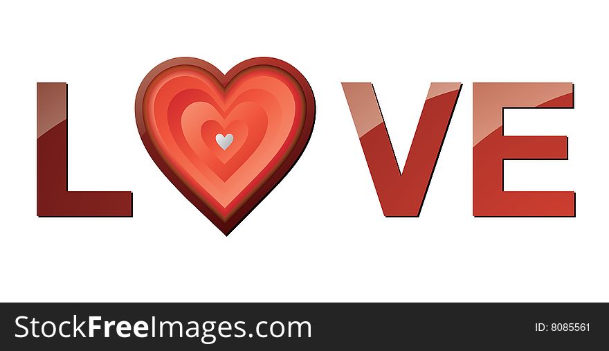 Vector illustration of the word 'love' with a heart instead of the letter o. Vector illustration of the word 'love' with a heart instead of the letter o.