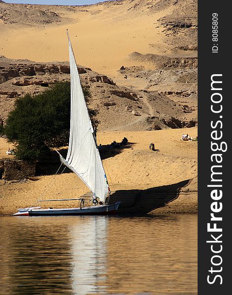 Sail boat on the bank of river Nile in Egypt. Sail boat on the bank of river Nile in Egypt