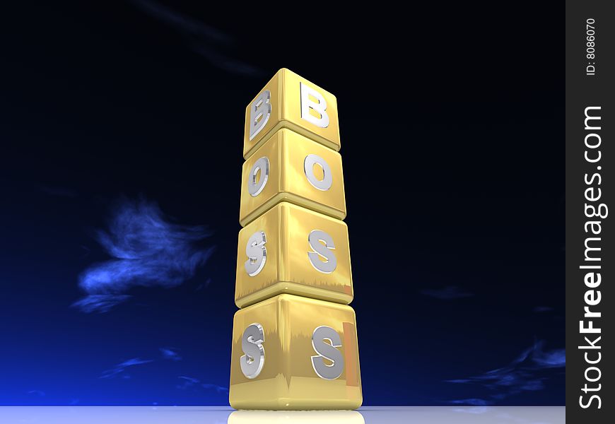 3d golden boxes with metal text boss with reflection