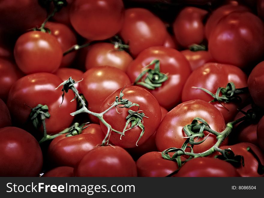 Shiny fresh looking pile of red tomatoes. Shiny fresh looking pile of red tomatoes