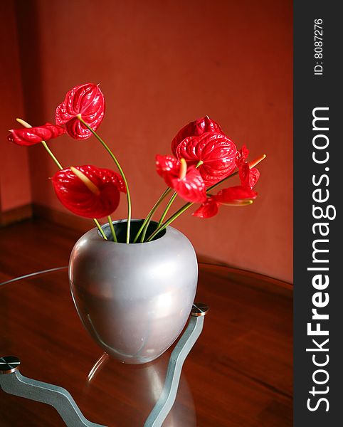 Red flowers isolated on the table