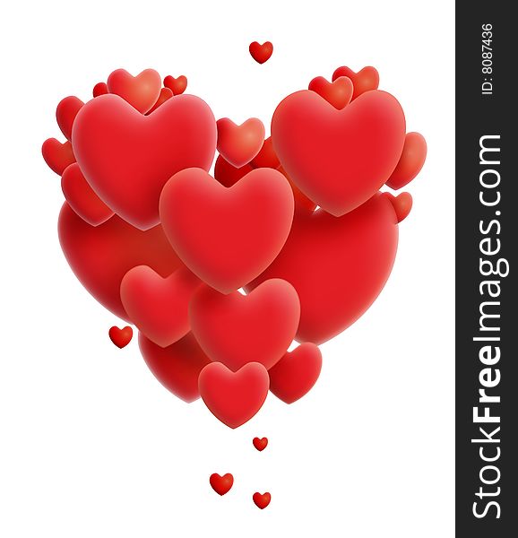 Red hearts in heart shap isolated on white, with clipping path. Red hearts in heart shap isolated on white, with clipping path