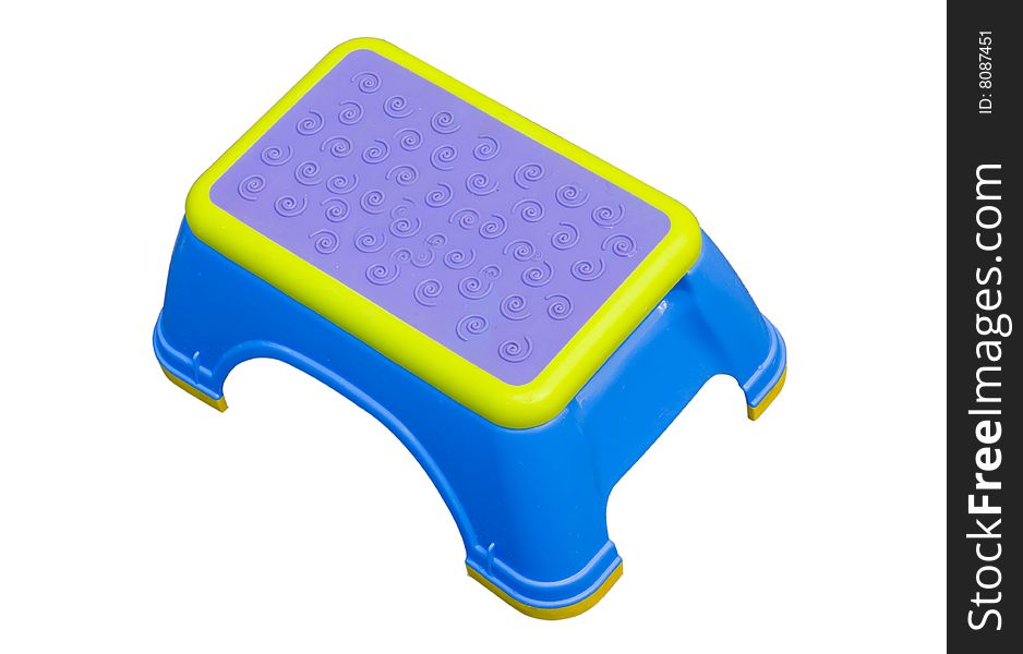 Blue and yellow small Stool; isolated on white , clipping path included