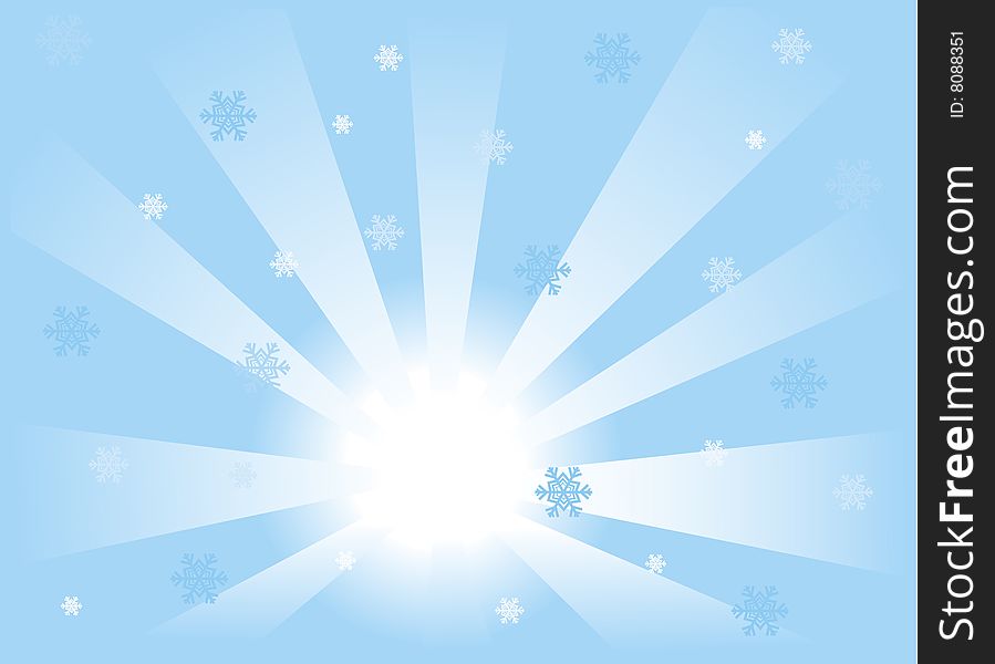 Falling snowflakes on the blue winter background