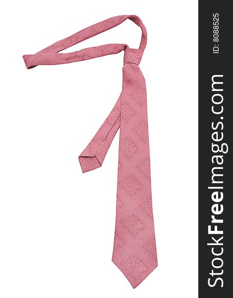 Fashionable pink necktie on a white background