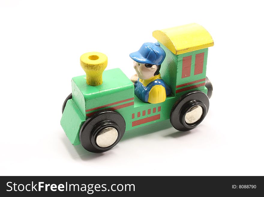 Green childs toy train on white background. Green childs toy train on white background.