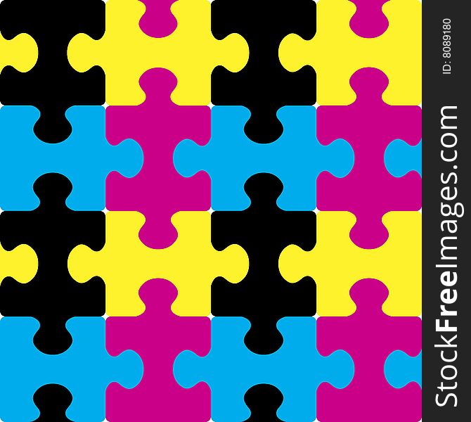 Puzzle CMYK Seamless Pattern.