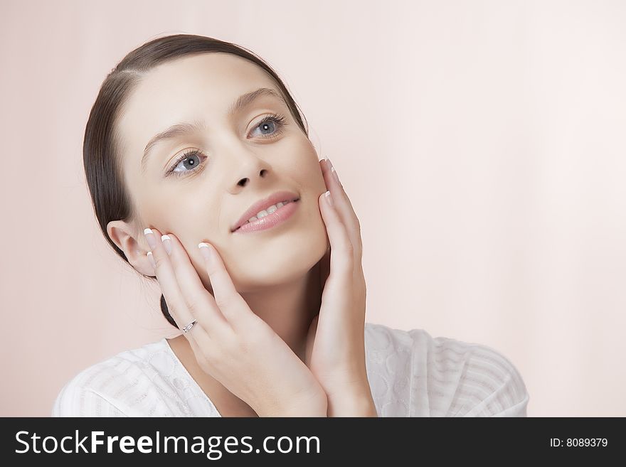 Portrait of young beautiful woman on pink background. Portrait of young beautiful woman on pink background