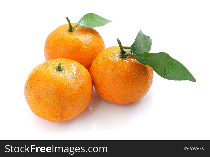 Close up of mandarin oranges isolated over white background.