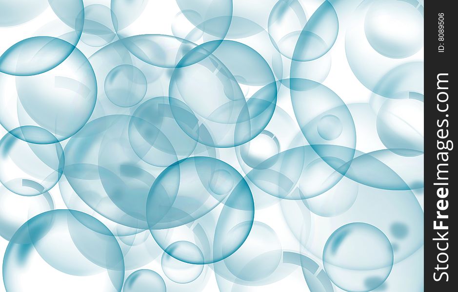 Blue transparent bubbles on white background. Abstract illustration. Blue transparent bubbles on white background. Abstract illustration