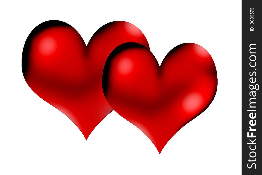 Red hearts on white background. Abstract illustration