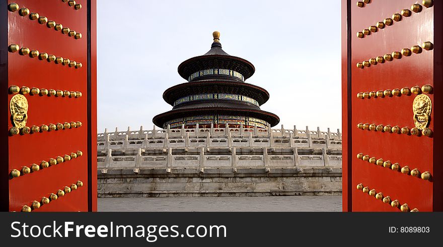 Old gate is opening in The Temple of Heaven in Beijing.
