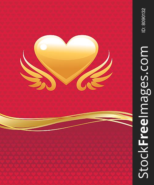 Vector love card with gold heart