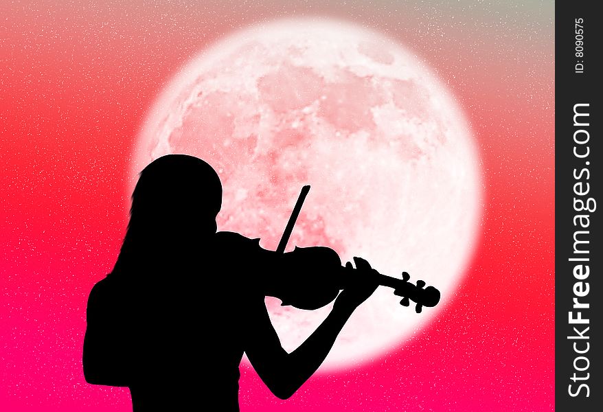 Musician playing violin in the moonlight and in the night. Musician playing violin in the moonlight and in the night