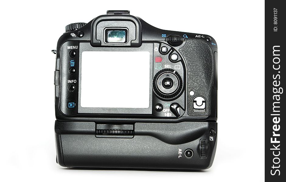 Black digital camera isolated on a white