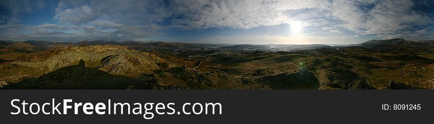 360 Panoramic view from Black Crag, Lake District, England