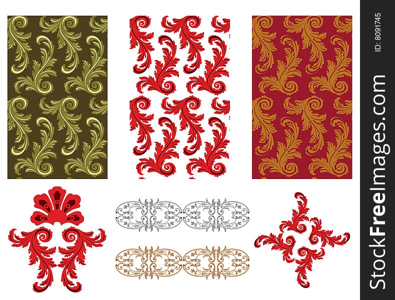 Seamless rococo swatches with a modern twist of color. Seamless rococo swatches with a modern twist of color