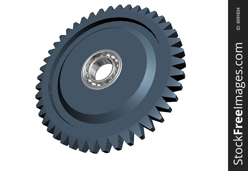 Gear and steel roller isolated on white