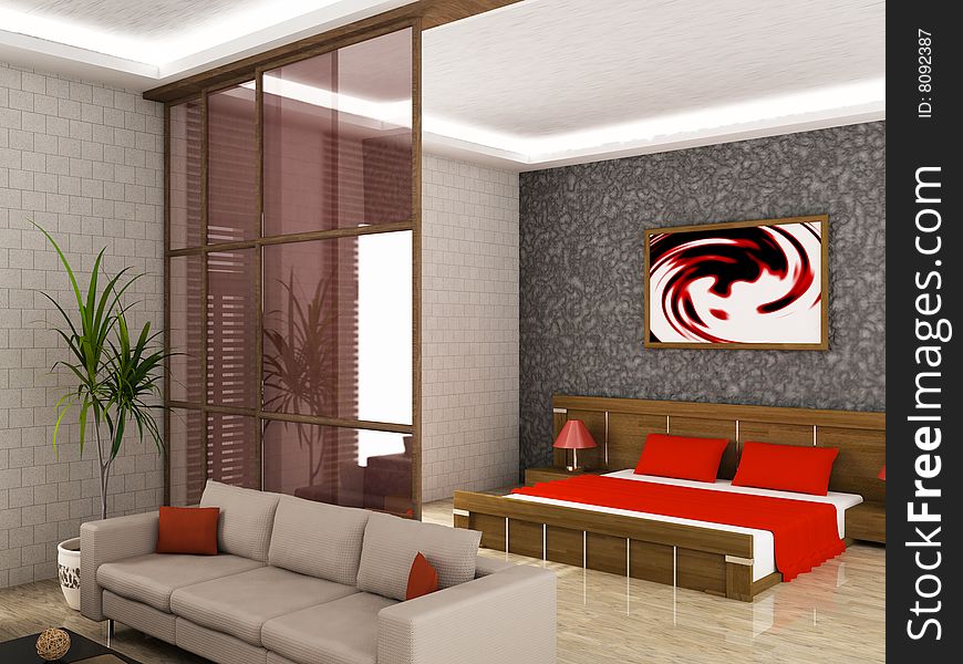 Modern scene of bedroom interior 3D