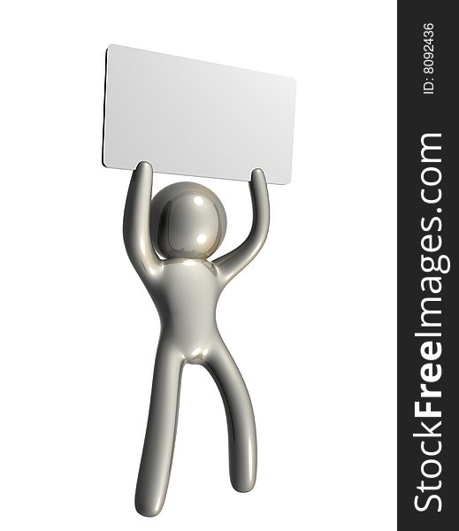Platinum icon figure with blank message board 3d render. Platinum icon figure with blank message board 3d render