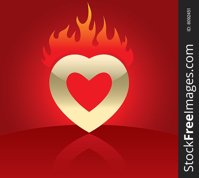 Illustration of Heart in flames. Invitation template.