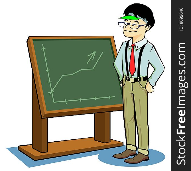The banker who shows the graph on the blackboard. The banker who shows the graph on the blackboard.