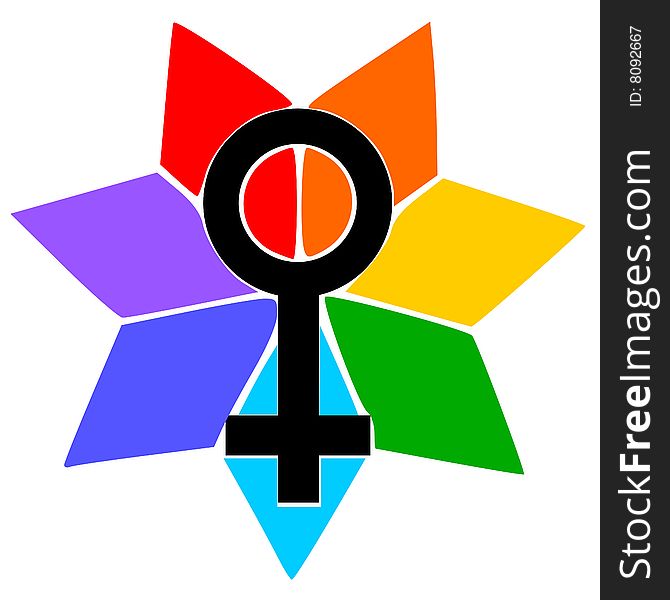 An illustration of a woman symbol with rainbow