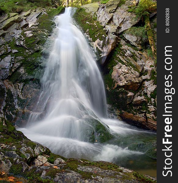 Mountain waterfall in bohemia