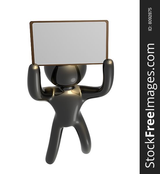 Platinum icon figure with blank message board 3d render. Platinum icon figure with blank message board 3d render