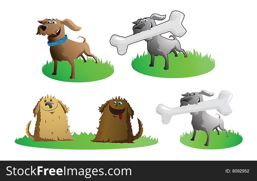 Vector funny dogs with bone