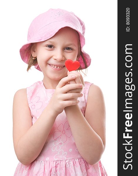 Girl holds a red heart in a hands. Girl holds a red heart in a hands