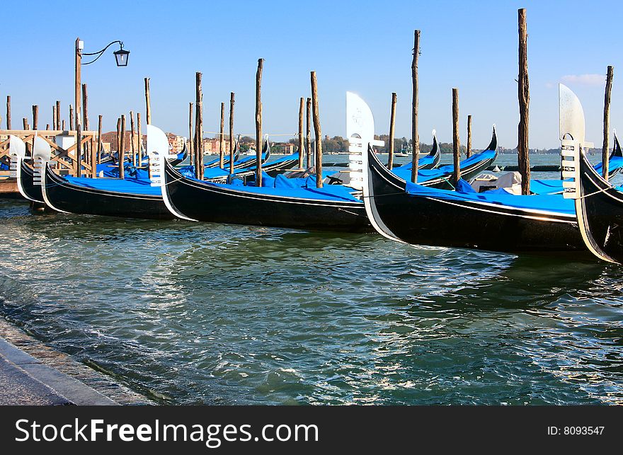View of the Grand canal with gondolas. Autumn in Venice, Italy