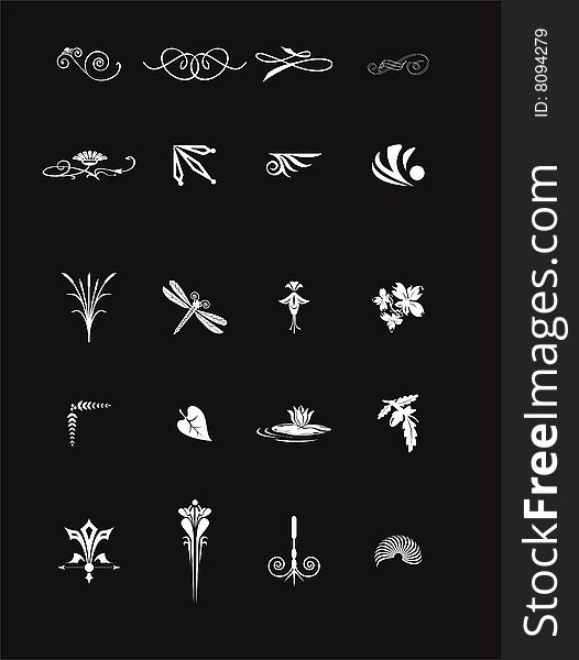 Decorative vegetable elements, symbols for graphic registration